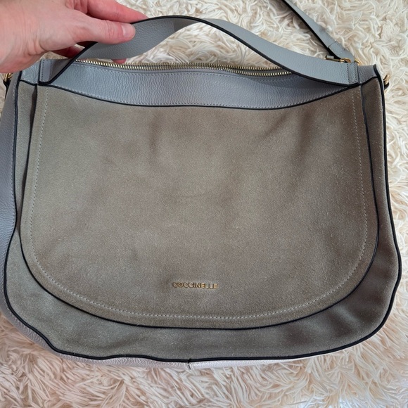 COCCINELLE Leather hobo CAMOSCIO LUNAR suede grey blue crossbody butter soft - Picture 4 of 13